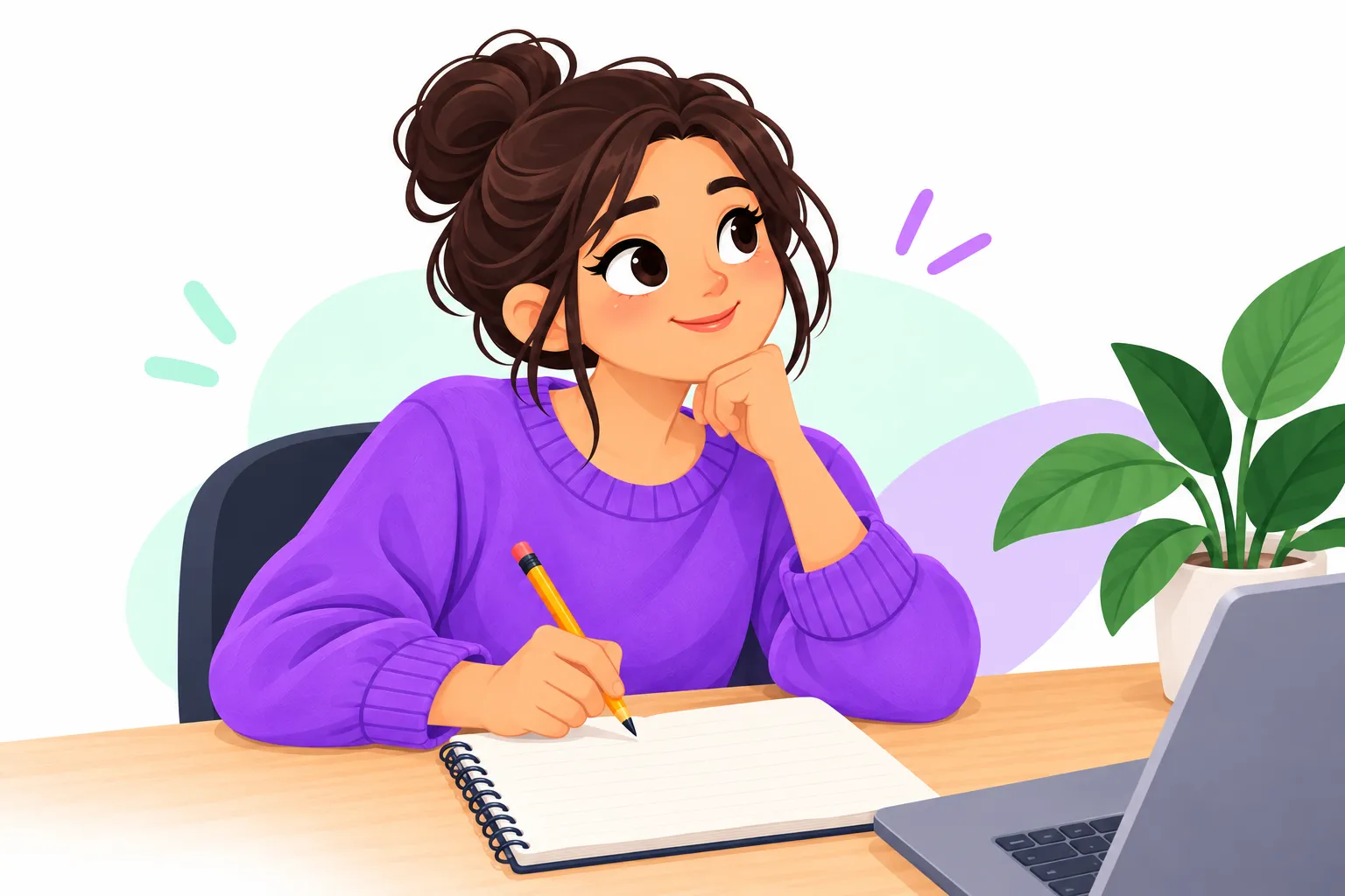 Aprubo learner thinking through a Speaking answer at her desk